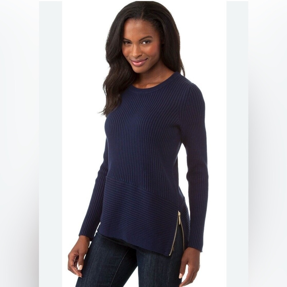 MICHAEL Michael Kors Black Asymmetric Hem Side Zip Sweater Size  M
